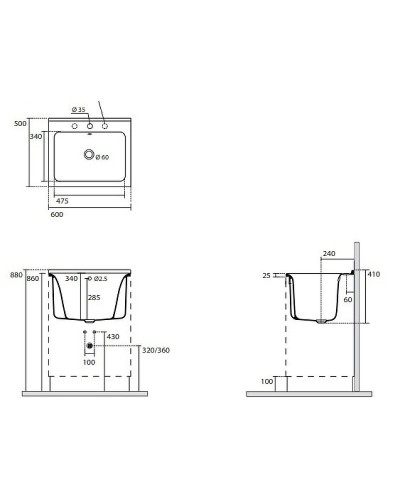 Хозяйственная раковина Kerasan Aquadom 60 29201 Белая с 1 отверстием под смеситель