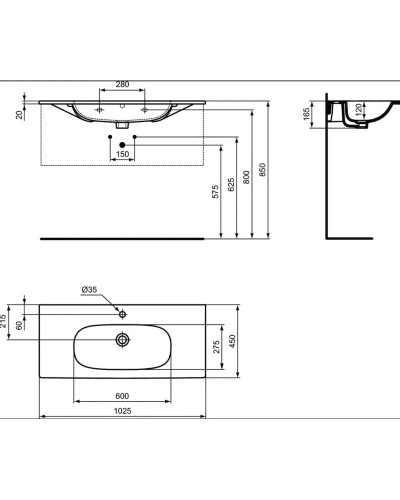 Раковина 100 см Ideal Standard Tesi Vanity T350801