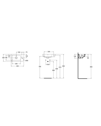 Раковина с отверстием для смесителя справа 45 см Ideal Standard Active T054001