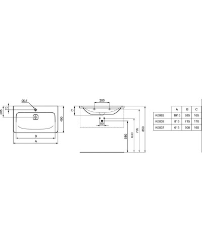 Раковина 101 см Ideal Standard Tonic II K086201