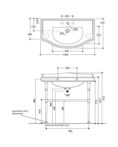 Раковина 100х54,5 см Kerasan Retro 105004NEROx1