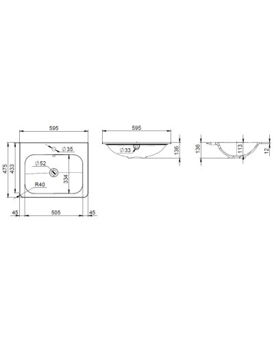 Раковина 59,5x47,5 см Am.Pm Bliss L M55WPX0601WG