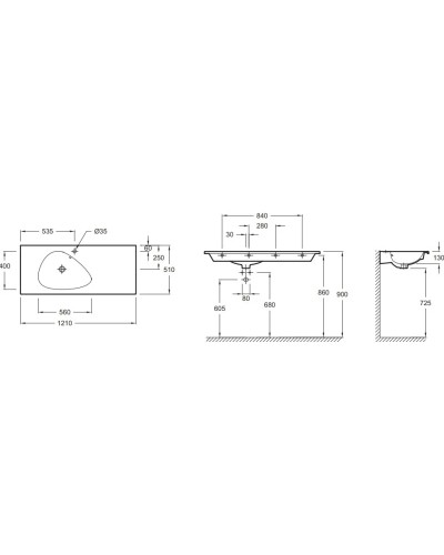 Раковина 121х51 см Jacob Delafon Nouvelle Vague EXAP112-Z-00