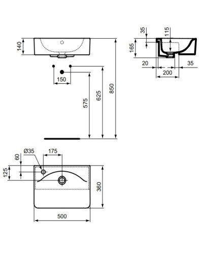 Раковина 50х36 см Ideal Standard Connect Cube E779401