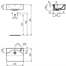Раковина 50х36 см Ideal Standard Connect Cube E779501