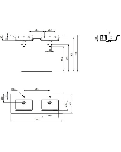Раковина 121,5х45,5 см Ideal Standard Tempo Vanity E053401