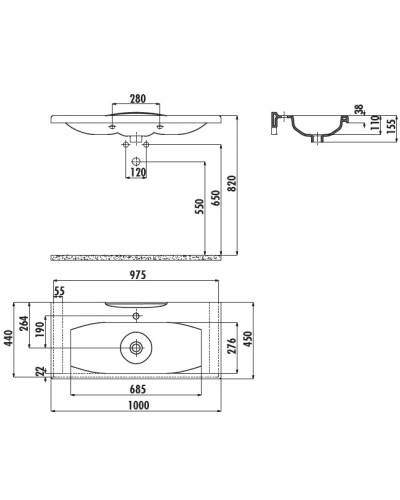 Раковина 100х45 см Creavit Luna LN20000000
