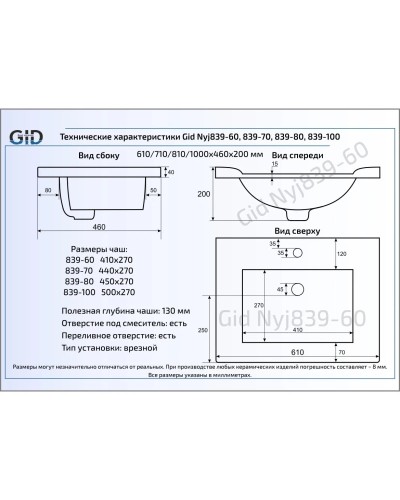 Раковина 61х46 см GID Simple N NYJ839-60