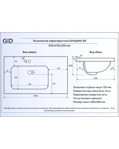 Раковина 81х47 см GID Simple N NYJ845-80