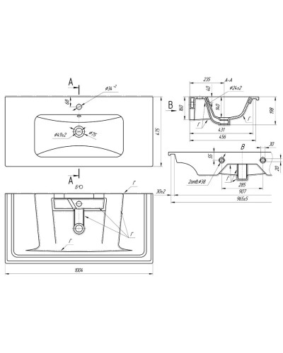 Раковина 100,4х47,5 см OWL 1975 Euphoria 641235