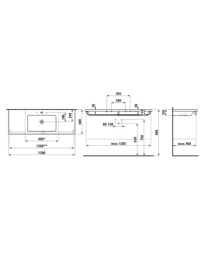 Раковина 130x48 см Laufen Living Square 8.1643.5.000.104.1