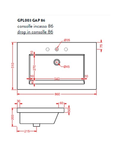 Раковина 86x51 см Artceram Gap GPL003 01 00 bix1