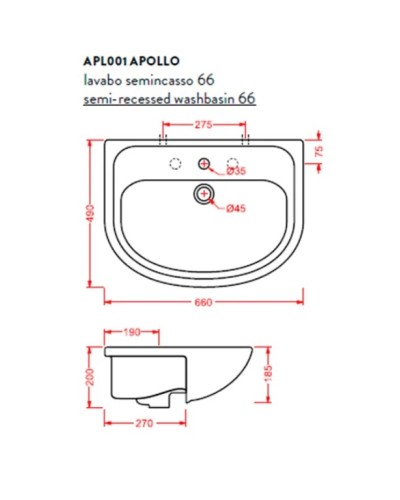 Раковина 66x49 см Artceram Apollo APL001 01 00 bix1