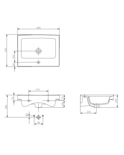 Раковина 60х44,5 см Cersanit Crea UM-CRE60/1