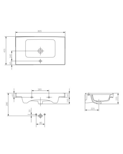 Раковина 80,5х45,5 см Cersanit Crea UM-CRE80/1