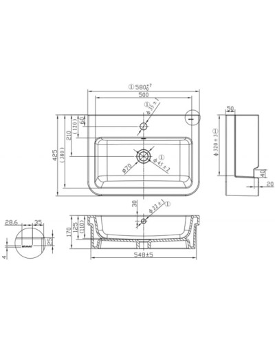 Раковина 58х42,5 см Bravat C22149W-1-ENG