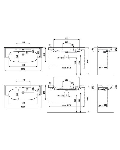Раковина 120х48 см Laufen New Classic 8.1385.8.400.104.1