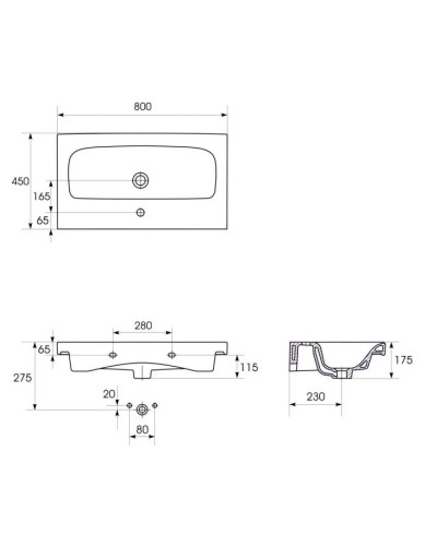 Раковина 80х45 см 1Марка Moduo P-UM-MOD80SL/1