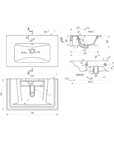 Раковина 77,6х47 см Bellezza Эйфория 4660018640177