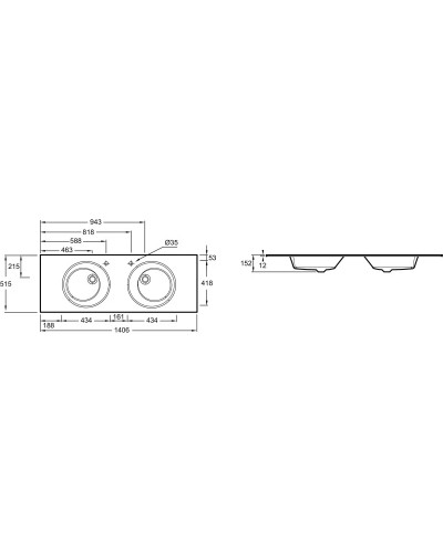 Раковина 140,6х51,5 см Jacob Delafon Odeon Rive Gauche EB2566-DE3
