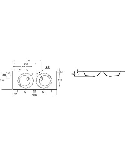 Раковина 120,6х51,5 см Jacob Delafon Odeon Rive Gauche EB2565-DE2