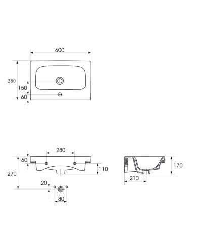 Раковина 60х38 см Aqwella Moduo Slim UM-MOD60SL/1
