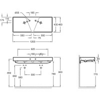 Раковина подвесная, гладкая нижняя поверхность 120х46 см Jacob Delafon Rythmik EXM112-Z-00