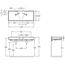 Раковина подвесная, гладкая нижняя поверхность 120х46 см Jacob Delafon Rythmik EXM112-Z-00