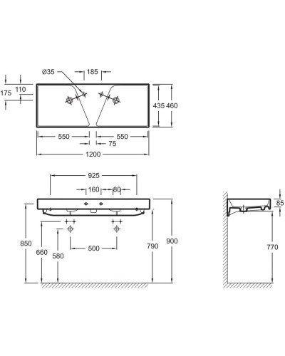 Раковина подвесная, гладкая нижняя поверхность 120х46 см Jacob Delafon Rythmik EXM112-Z-00