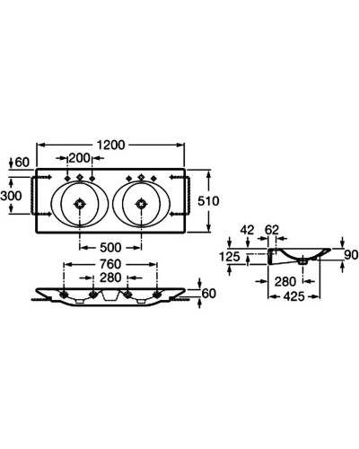 Раковина 120х51 см Roca Kalahari 327896000