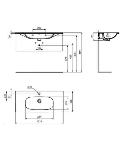 Раковина 100х45 см Ideal Standard Tesi T3508V1