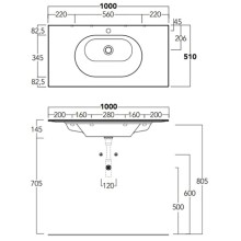 Раковина 100x51 см Simas Wave WA100 bix1