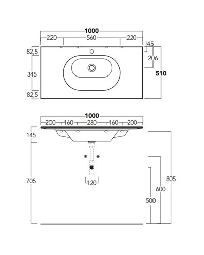Раковина 100x51 см Simas Wave WA100 bix1