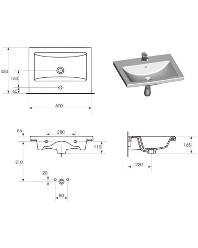 Раковина 60х45 см Velvex Como S-UM-COM60/1