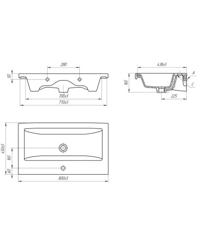 Раковина 80х45 см Velvex Como S-UM-COM80/1