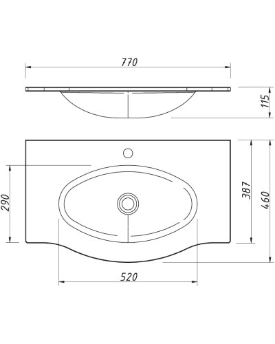 Раковина 77х46 см Caprigo Nokturn OW15-1312-R800