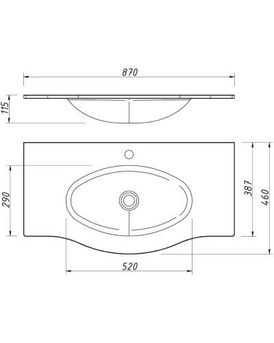 Раковина 87х46 см Caprigo Nokturn OW15-1313-R800