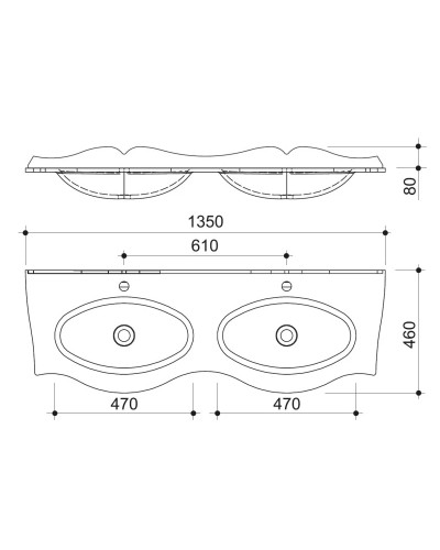 Раковина 135х46 см Caprigo Bourget OW15-11017-S