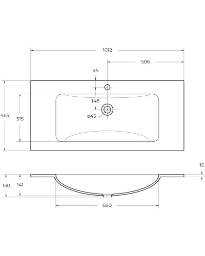 Раковина 101,2х46,5 см BelBagno Etna BB1010/465-LV-VTR-BL