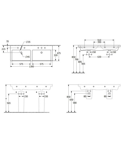 Раковина 130х47,5 см Villeroy & Boch Subway 3.0 4A71D501