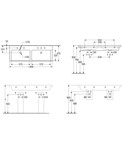 Раковина 130х47,5 см Villeroy & Boch Subway 3.0 4A71D101
