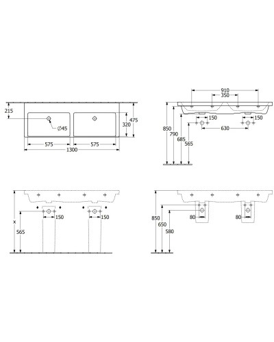Раковина 130х47,5 см Villeroy & Boch Subway 3.0 4A71D301