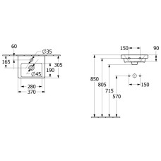 Раковина 37х30,5 см Villeroy & Boch Subway 3.0 43703701