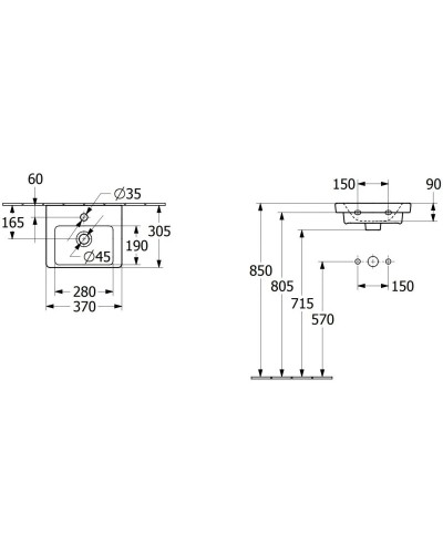 Раковина 37х30,5 см Villeroy & Boch Subway 3.0 43703801