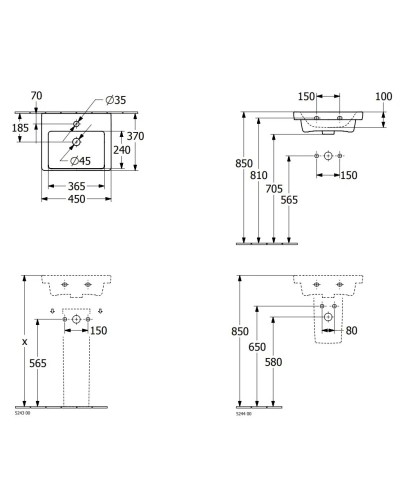 Раковина 45х37см Villeroy & Boch Subway 3.0 4370FL01