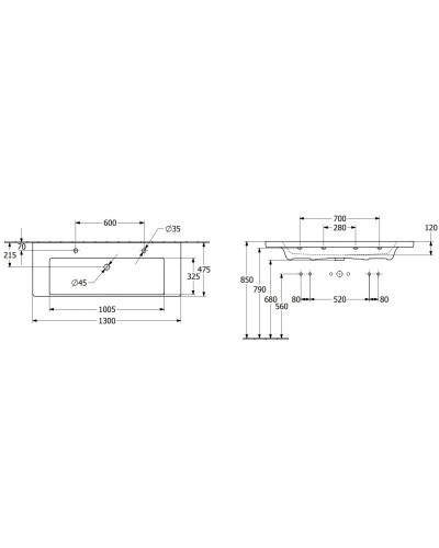Раковина 130х47,5 см Villeroy & Boch Subway 3.0 4A70D101