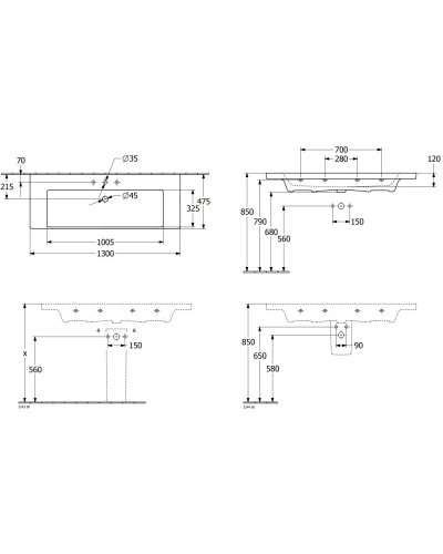 Раковина 130х47,5 см Villeroy & Boch Subway 3.0 4A70D201