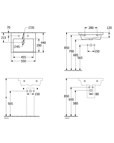 Раковина 55х44 см Villeroy & Boch Subway 3.0 4A70F401
