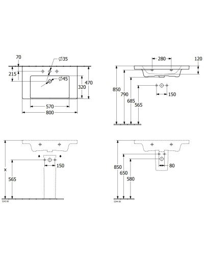 Раковина 80х47 см Villeroy & Boch Subway 3.0 4A708101