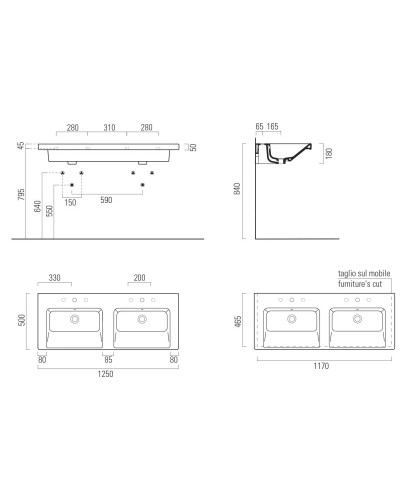 Раковина 125х50 см GSI Norm 8627111